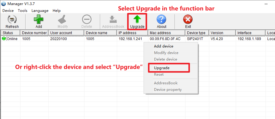 Actualización del firmware del dispositivo mediante la aplicación Manager